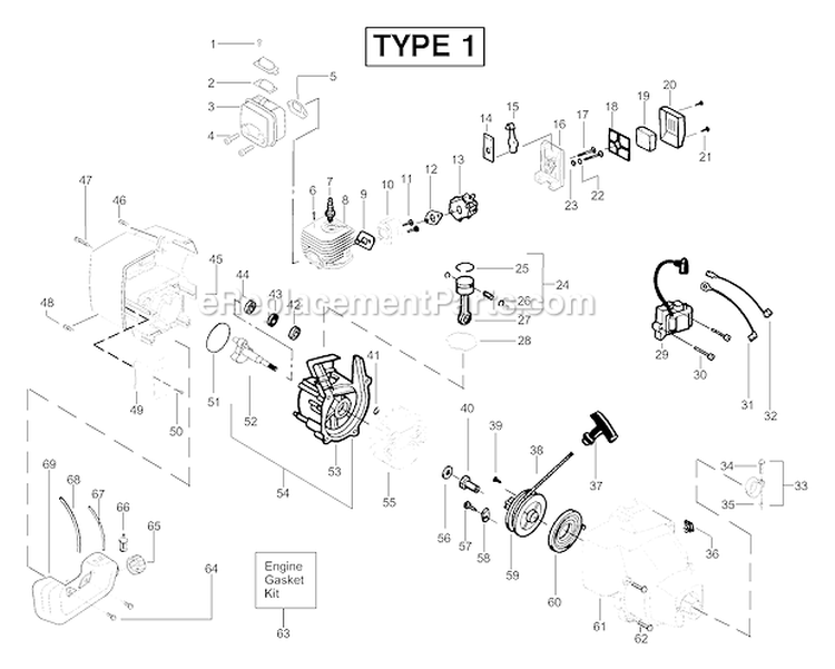 Page A Diagram and Parts List for FL25LE Type 1 Weed Eater Trimmer